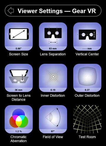 Viewer Settings menu of the 'Sites in VR' app.